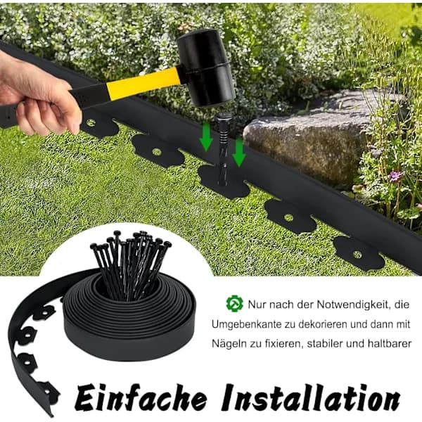 HA~10m Plastic Edging - Flexible Garden Edging with 30 Anchors, Decorative Edging for Garden Lawn
