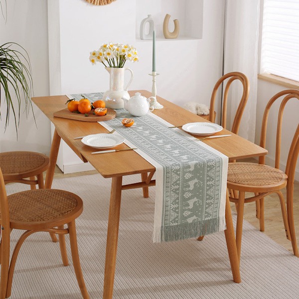 Håndlaget frynsete bordløper amerikansk jacquard bordløper duk bordduk kommodetrekk håndkle dekorativ støvtett duk Hjortedesign Deer 33*330