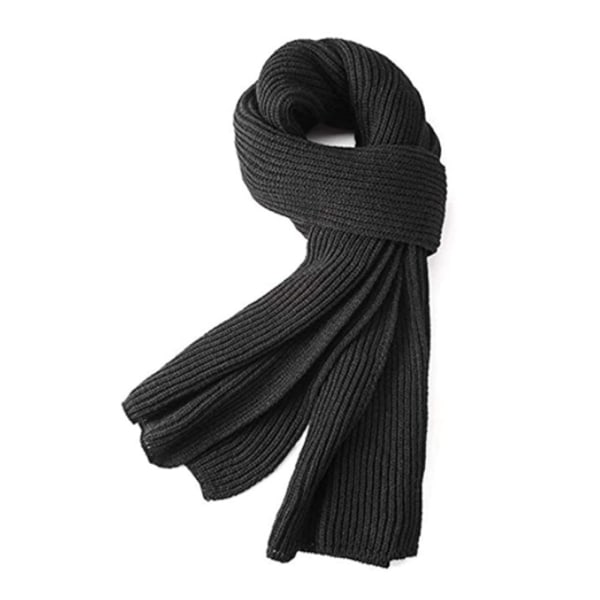 Scarf Vinterscarf herr Stickad scarf Unisex varm mode enfärgad scarf svart