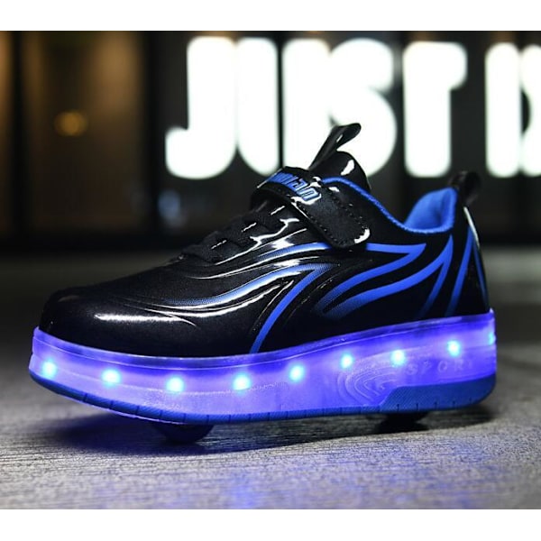 Børne LED USB Genopladelige Rullesko med Hjul sort og blå black and blue 41
