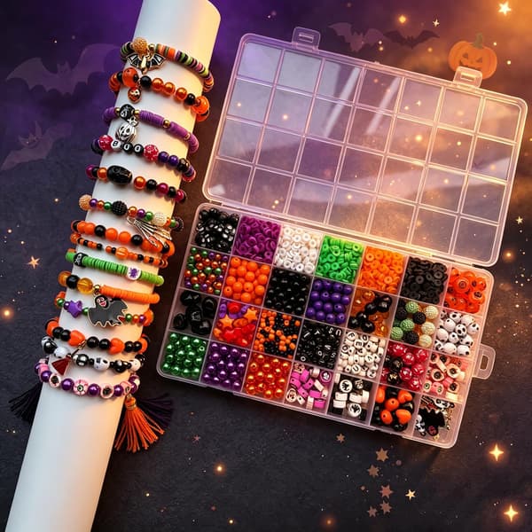 Halloween perlearmbåndssæt, græskar- og kranieperler til smykkefremstilling