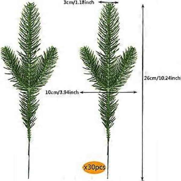 30 stk. 10,24 x 3,94 tommer Kunstige Granris Grønne Blade Nåle Kranse Grønne Planter Krans Nåle Kranse Julepynt