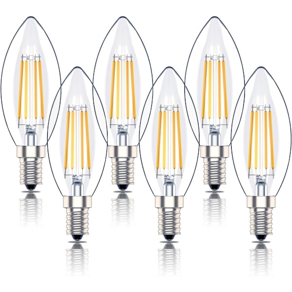 E14 Himmennettävä LED-kynttilälamppu, SES Filamentti Pieni Edison Kierrelamppu, 4W 40W Vastaava, Lämmin Valkoinen 2700K, 400lm, 6 kpl