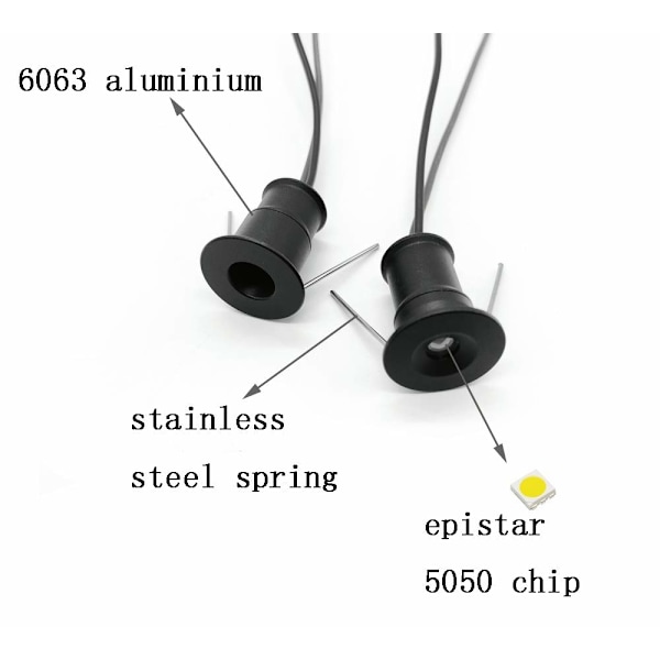 Sort 9-pak Mini 12V 1W LED-spotlight 3000k (120°, Varmt hvid)