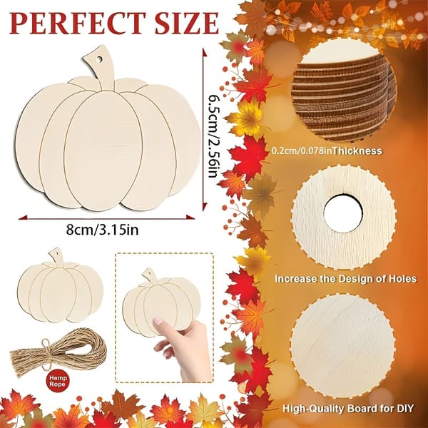 Trægræskarpynt til Halloween- og Thanksgiving-håndværk og efterårsophæng 80pcs
