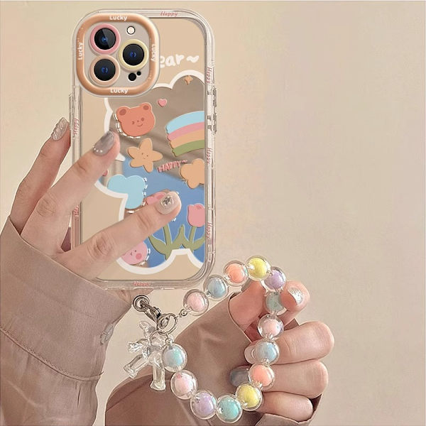 Söpö sarjakuva karhu peili puhelinkotelo söpöllä kukka karhu kuviolla Style 2 iPhone 13 Pro Max