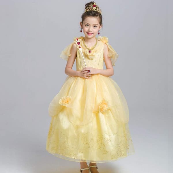 Prinsesse Elsa Kostume Tilbehørssæt til Børn, Inkluderer Fletning, Tiara, Handsker og Tryllestav 6pcs - yellow