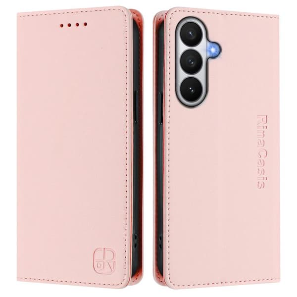 Samsung Galaxy S26 5G Case with Double Foldable Magnetic Suction Function in RFID Leather Rosa
