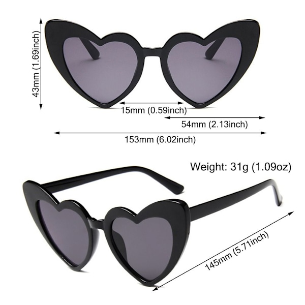 6 stk. Hjerteformede Solbriller Kærligheds Hjerte Solbriller 6 STK - SORT[ch] 6Pcs - Black Gray 6Pcs - Black Gray