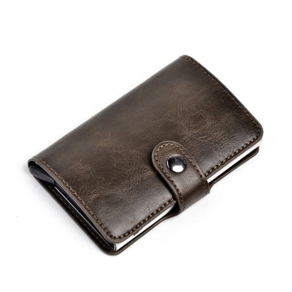 RFID-Secure Card Holder, Ejects 6 Cards with Leather Jacket and Bill Compartment Brun brown