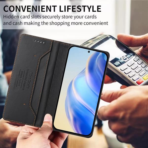 Samsung Galaxy S26 5G Case with Double Foldable Magnetic Suction Function in RFID Leather Svart