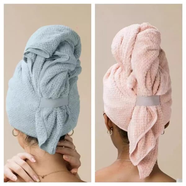 Hårtorkningsmössa i mikrofiber 2-pack 100x60cm elastiskt band, snabbtorkande absorberande för alla hårtyper färg 4