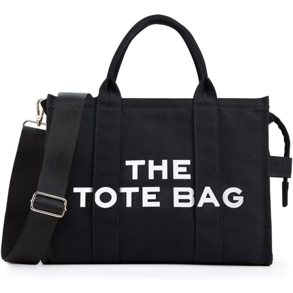 IC Canvas Tote Bag til Kvinder - Tyk Canvas Skuldertaske med Lynlås og Skulderrem til Arbejde, Skole, Shopping