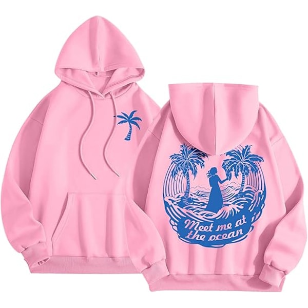 Palm Puff Hoodie Oversized Langærmet Trøje med Bogstavstryk til Teenagepiger Y2k Hættetrøje Mode Snøretrøje med Lommer Pink-B Pink-B Pink-B S