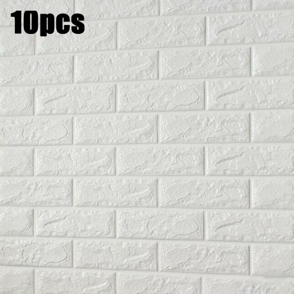 10-pakk 3D Tiiliseinä Tarra Itsekiinnittyvä Tapeti Valkoinen white 10PCS