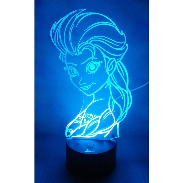 Prinsesse Elsa 3D Natlampe LED Illusionslampe Sengelampe, 7 Farver Ch...
