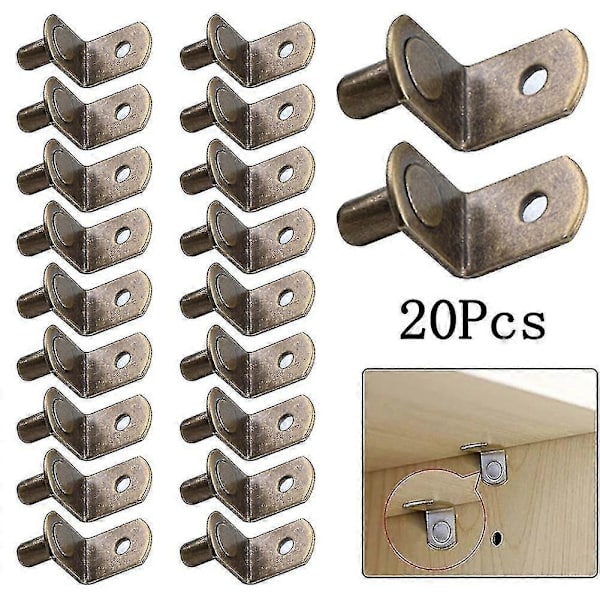 20-pack L-formade hyllfästen, 6 mm stödstift för skåp- och möbelmontering