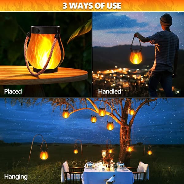 Single Solar Powered Flame Lantern for Garden and Patio, Waterproof with Rope