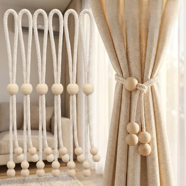 Justerbar gardinrem i träpärlor, 4-pack för vardagsrum, sovrum, kontor 4pcs/pack White