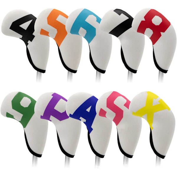 10 st Golf Head Covers - Vit, Golfklubbhuvudskydd med Stora Färgglada Siffror, Järn Golfklubbhuvudskydd, Wedge He[ch] E