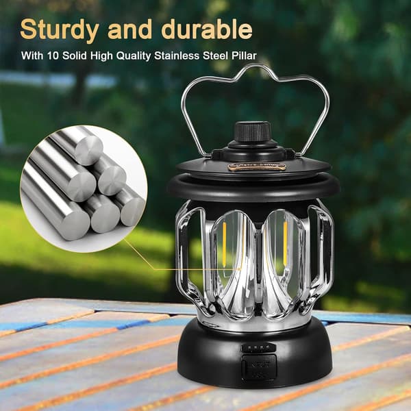 Grønn LED USB Oppladbar Campinglampe Vintage Dimbar Varm Hvit