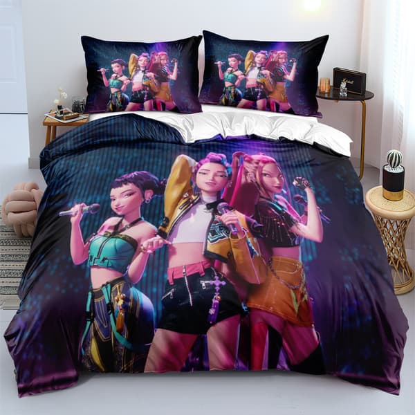 Huntrix Anime Tryckt Påslakanset | 3-Delars 200x200cm[ZHE] 200*200cm three-piece set RH-16