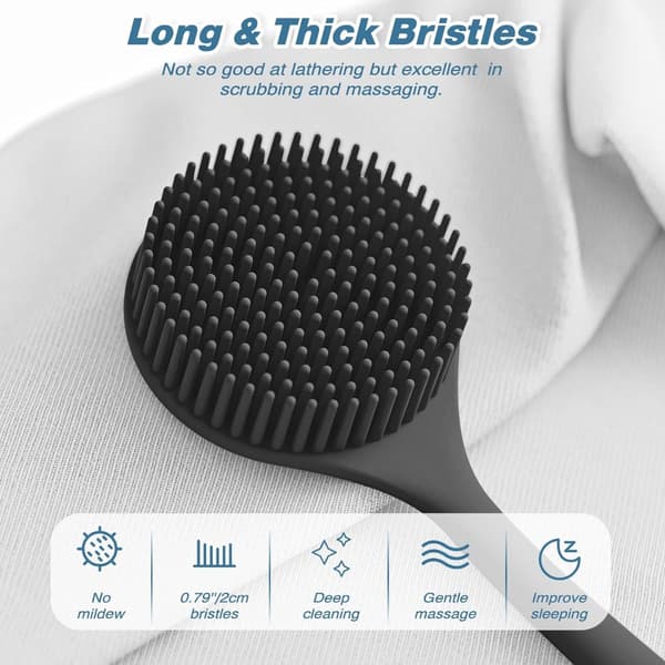 Silicone Long Handle Double-Sided Massage Bath Brush for Deep Cleaning & Relaxation Black[ZHE] 156 Black