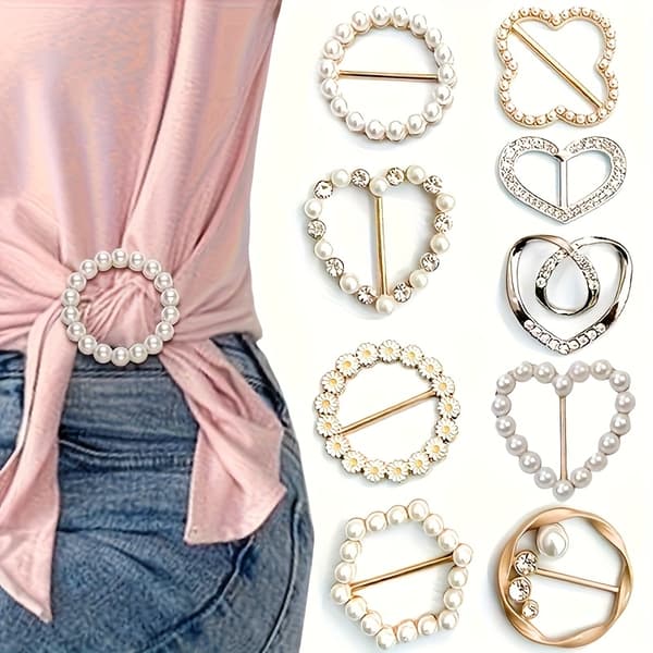 Geometriske uthulte T-skjorteklips | 6-pakning Rhinestone-knapper for kvinner og menn 9pcs