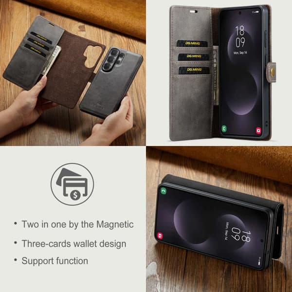 Samsung Galaxy S26 Ultra 5G-deksel i DG.MING Crazy Horse-tekstur, avtakbart magnetisk lær Grå