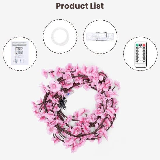 Fairy Lights – USB LED Flower Garland, 1.6 m – 72 Warm White Lights, With Remote Control, IP44 Waterproof, PVC Decorative Lighting for Indoor Use (One Piece)