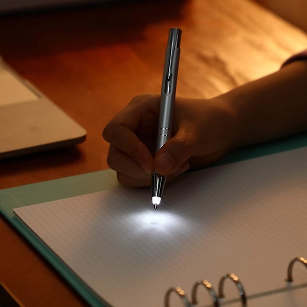 4 stk. lyse metalkuglepenne med LED-lys, sort