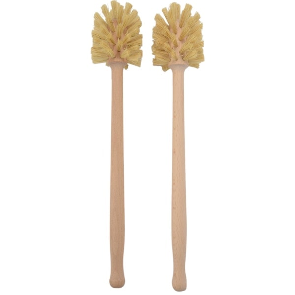 Toalettborste, 2-pack trätoalettborste i bokträ, starka borst med 360-graders kraft