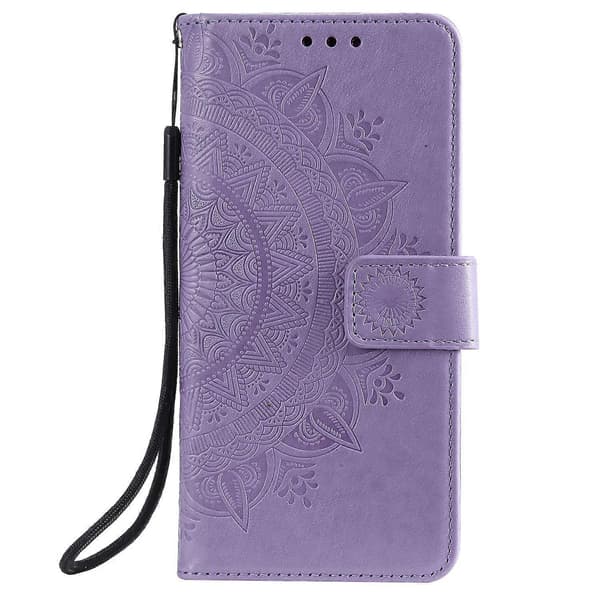 Embossed Mandala Flower Stand Wallet Leather Case for Samsung Galaxy A40 Purple