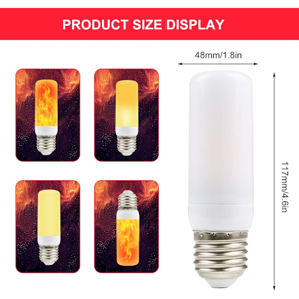 Flambulb | Lyspærer med flammeeffekt | Flimrende lyspære, 4 lysmoduser LED E27