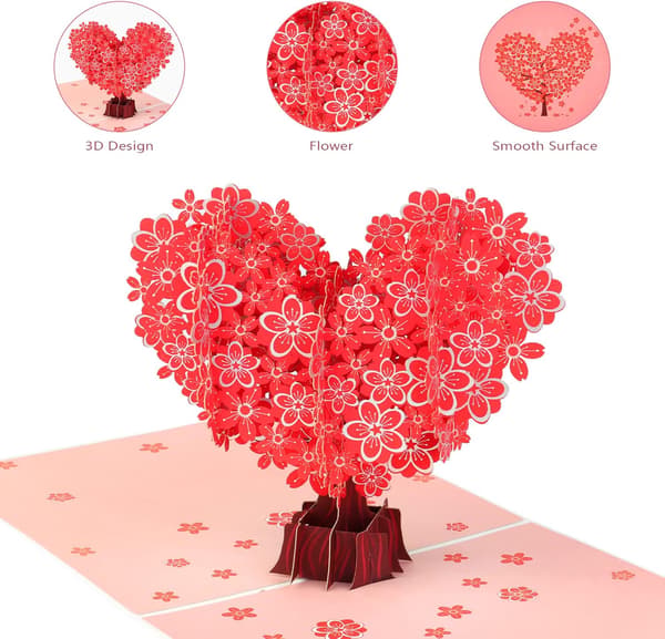 3D pop-up-kort for Valentinsdag, kjærlighetstre jubileumskort, kjærlighet