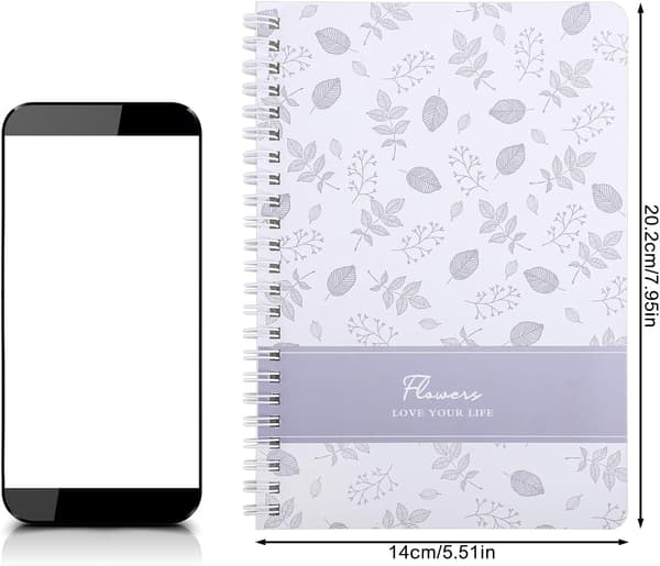 A5 Spiralnotesbog 4-pak, 120 linjerede sider, blomsterdesign