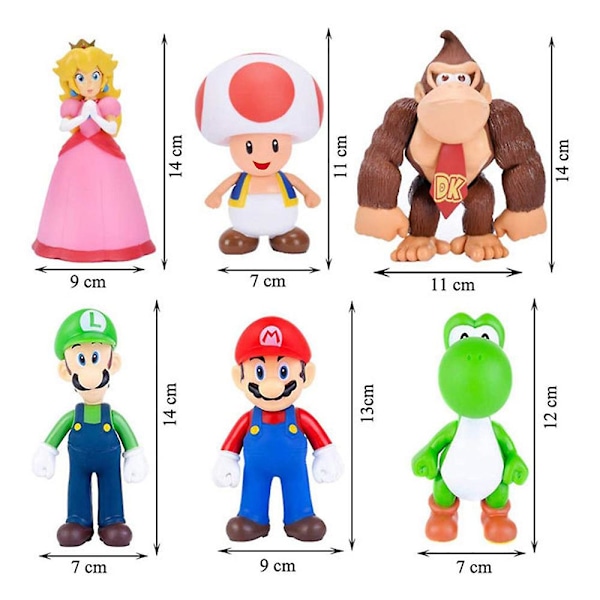 Super Mario Bros Actionfigurer Leksaker Mario Luigi Yoshi Peach Svampsamling Modell Barn Födelsedagspresent (Innehåller endast en docka) Bowser Koopa