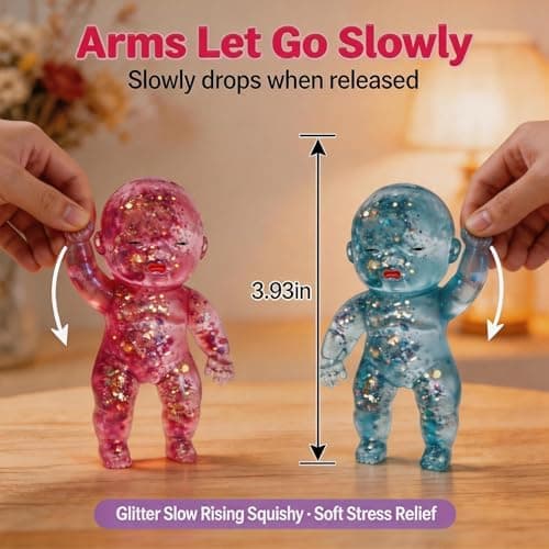 Glitterdukke Squishies Stressbold, Squishy Babies Sensorisk Fidget til Stresslindring, Blød Sød Klem, Bærbar Skrivebordsdekoration og Afslappende Gave