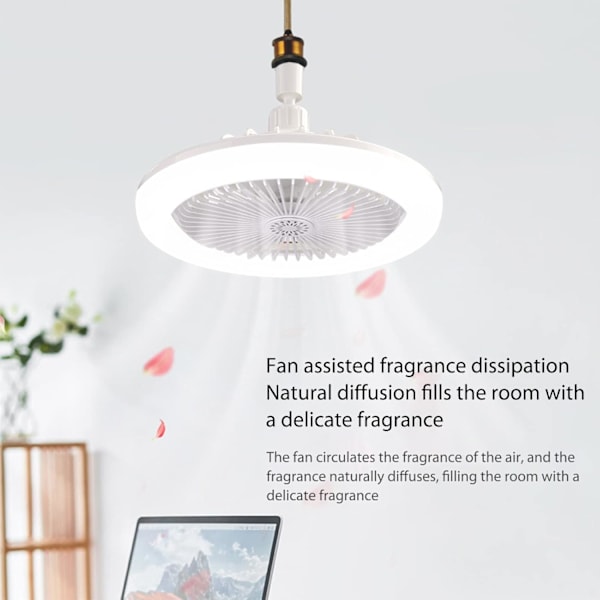 LED-kattotuuletin valolla, 30W kattovalaisin tuulettimella ja kaukosäätimellä, ajastin, 3 väriä himmennettävä LED, 3 nopeutta, pieni sähköinen tuuletinvalaisin (valkoinen)