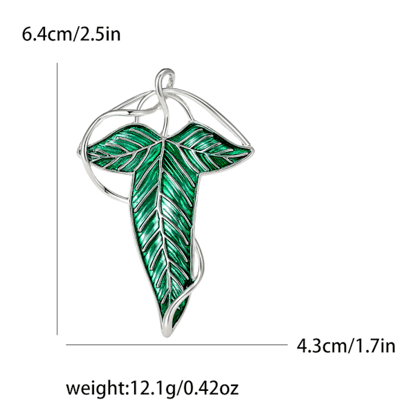 Noble Collection Sagan om Ringen Alvbladbrosch - 7 cm (2,8 tum) Kostymsmycken Emalj Brosch - Officiellt Licensierade Filmsouvenirsmycken Present