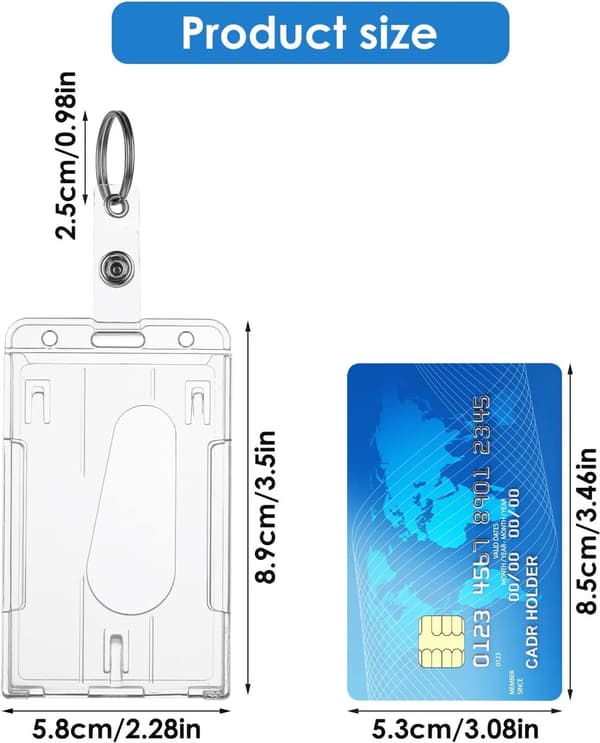 ID Card Holders with Keychain, 2 Pack, Durable Transparent Card Protectors, Thumb Slot, Vertical