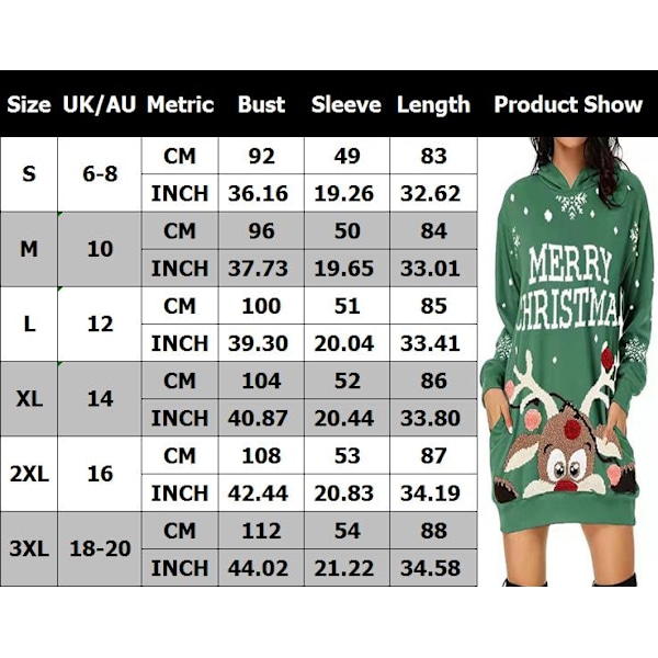 Jul Kvinnors Mode Ren Jultröja Klänning Hoodies Fest Röd red L