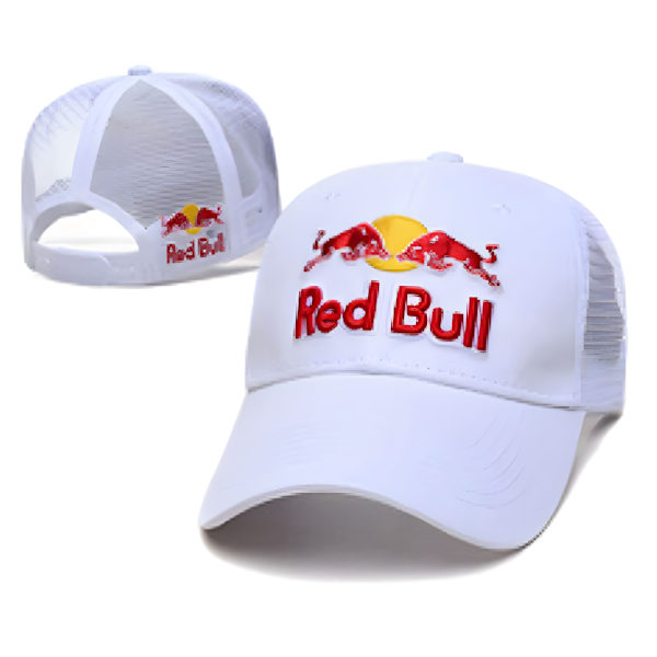 (Vit) F1 Red Bull Racing -baseballlippis, jossa on kaareva lippa, aurinkohattu
