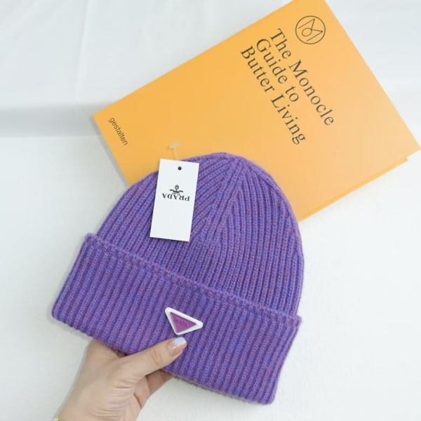 Varm vinterstickad mössa Höst- och vintermössa Inverterad triangel Modemärke Casual Öronskydd Unisex Lila Purple M