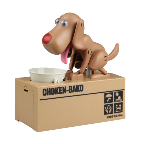Creative Eat Money Dog Money Jar Elektrisk tecknad sparburk Barnfödelsedagspresenter brun