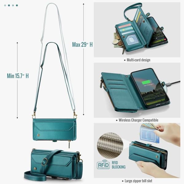 Samsung Galaxy S26 5G Case with Card Slot, Zipper Wallet, RFID Protective Leather Blå