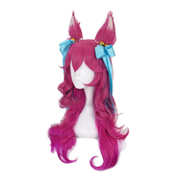Ahri Cosplay Parykk med Ører Lang Gradient Rosa Syntetisk Hår Varmebestandig WZ-2059R[ZHE]