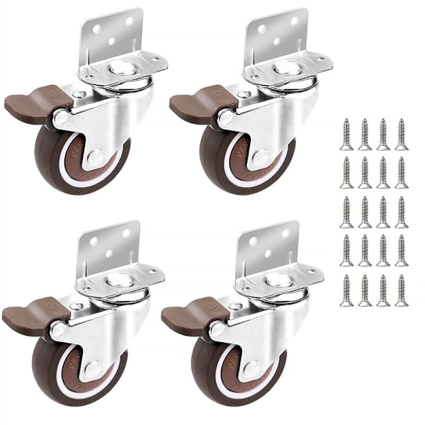 4-pack 25 mm svängbara möbelhjul med bromsar