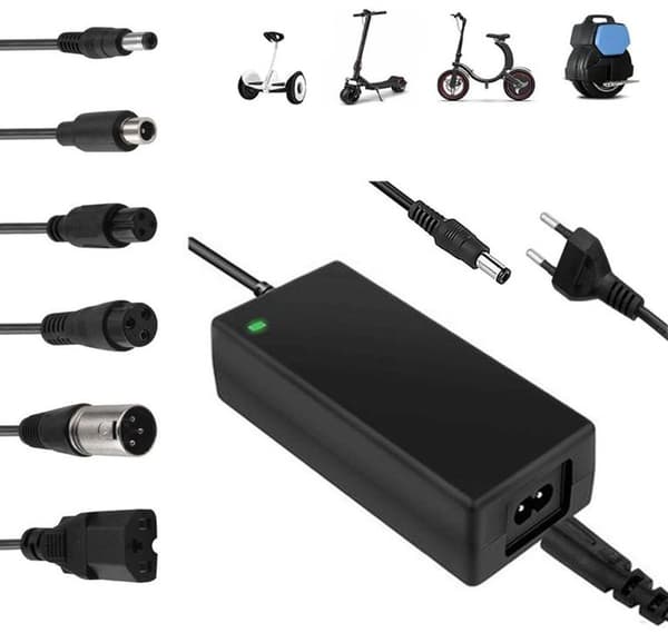 Universal 42V 2A 84W Oplader med 6 Adaptertips – til El-scooter, Hoverboard, Balancecykel, Elcykel