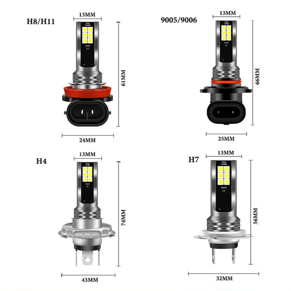 4x H7 LED Strålkastare Kit Helljus/Halvljus 220W 60000lm Super Stark 6000k Vit gul